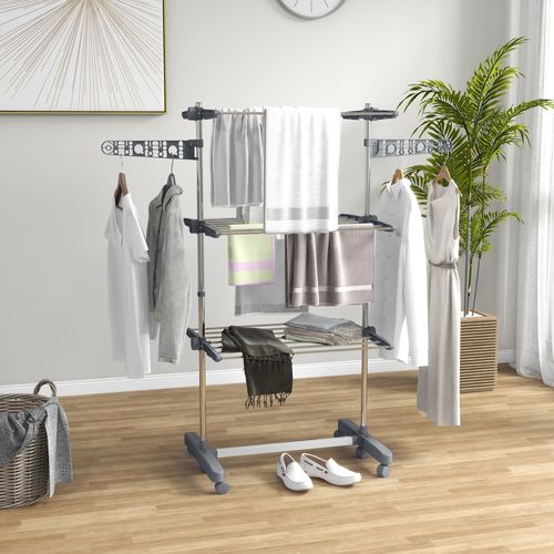 Séchoir à Linge étendoir Pliable Ailes Latérales 3 Niveaux Acier Inox Pp