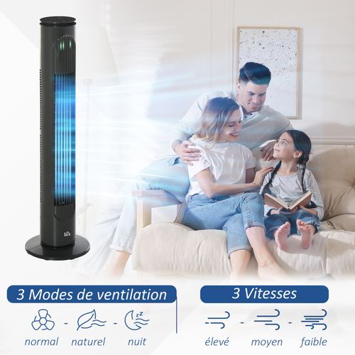 Ventilateur Colonne Tour Oscillant 45 W Avec Télécommande
