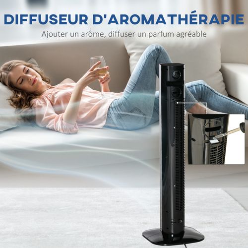 Ventilateur Colonne Tour Oscillant 45 W Télécommande Aromathérapie Noir