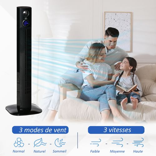 Ventilateur Colonne Tour Oscillant 45 W Télécommande Aromathérapie Noir