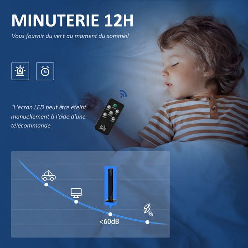 Ventilateur Colonne Tour Oscillant 45 W Télécommande Aromathérapie Noir