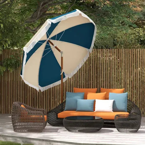 Parasol Inclinable De Jardin D. 213 Cm Style Vintage Franges