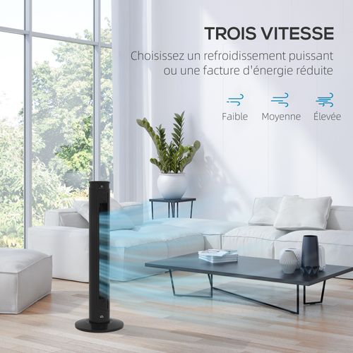 Ventilateur Colonne Tour Oscillant 45 W Télécommande Noir