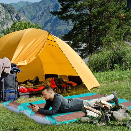 Matelas De Camping 2 Places Autogonflant Avec Oreillers Et Sac