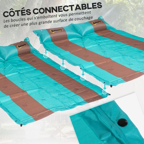 Matelas De Camping 2 Places Autogonflant Avec Oreillers Et Sac