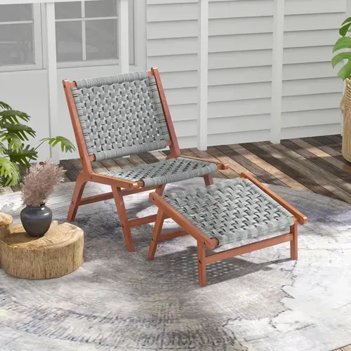 Fauteuil Relax De Jardin Avec Repose-pied Bois D'acacia Résine Tressée Grise