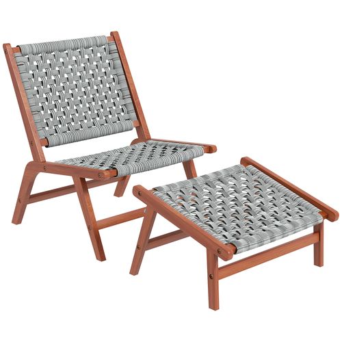 Fauteuil Relax De Jardin Avec Repose-pied Bois D'acacia Résine Tressée Grise