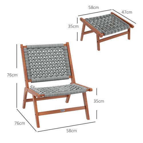 Fauteuil Relax De Jardin Avec Repose-pied Bois D'acacia Résine Tressée Grise