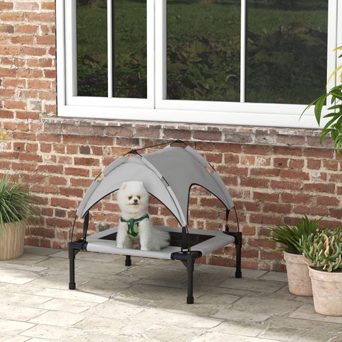 Lit Chien Sur Pied Avec Voile Ombrage Et Sac Transport Gris