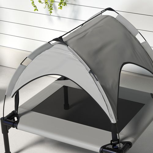 Lit Chien Sur Pied Avec Voile Ombrage Et Sac Transport Gris