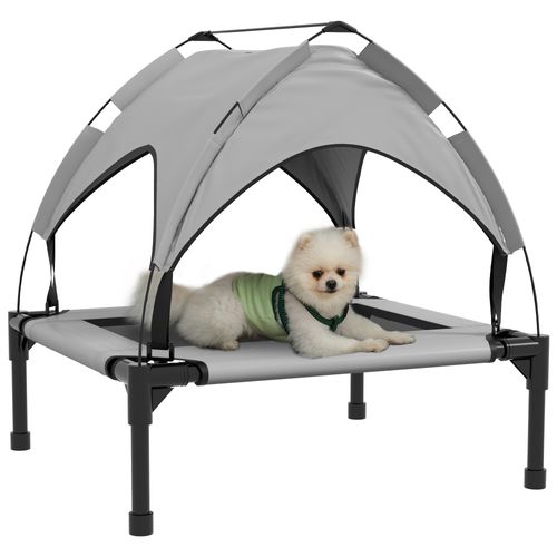 Lit Chien Sur Pied Avec Voile Ombrage Et Sac Transport Gris