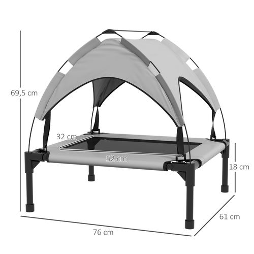 Lit Chien Sur Pied Avec Voile Ombrage Et Sac Transport Gris