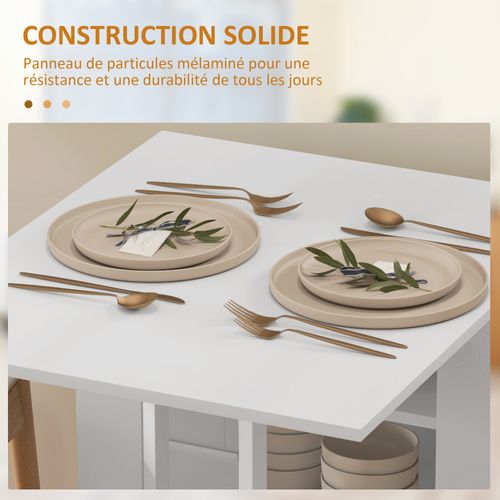 Table à Manger Pliable Extensible - Roulettes, 3 étagères