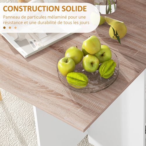 Table à Manger Pliable 4 Pers. - 2 Étagères, Tiroir - Blanc Bois Clair