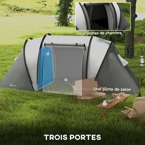 Tente De Camping Familiale 4-5 Pers. 2 Chambres 3 Fenêtres Sac