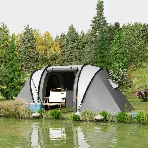Tente De Camping Familiale 4-5 Pers. 2 Chambres 3 Fenêtres Sac