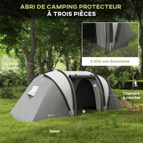 Tente De Camping Familiale 4-5 Pers. 2 Chambres 3 Fenêtres Sac