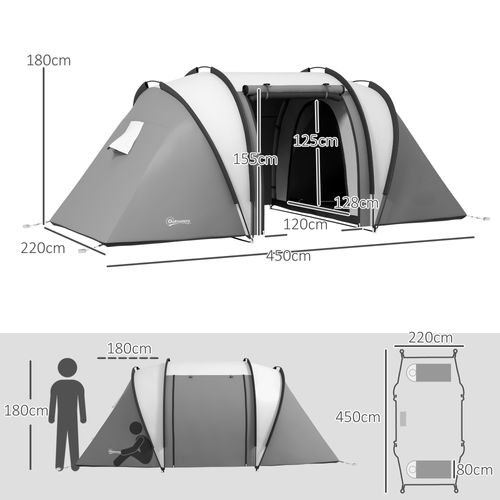 Tente De Camping Familiale 4-5 Pers. 2 Chambres 3 Fenêtres Sac