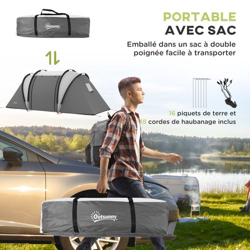 Tente De Camping Familiale 4-5 Pers. 2 Chambres 3 Fenêtres Sac