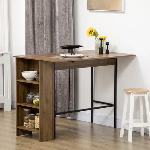 Table De Bar Extensible Design Industriel - 3 étagères - Aspect Bois