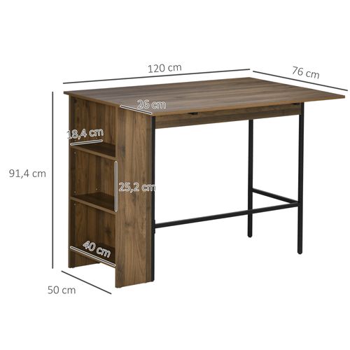 Table De Bar Extensible Design Industriel - 3 étagères - Aspect Bois