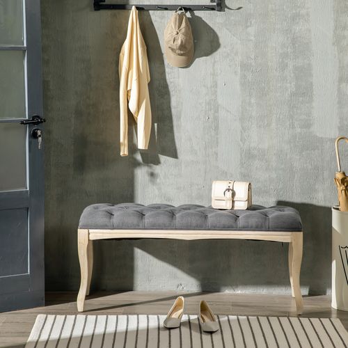 Banc Ottoman Vintage En Lin – 110x40cm, Pieds Bois – Pour Entrée, Bout De Lit, Salon – Décoration Bohème Chic