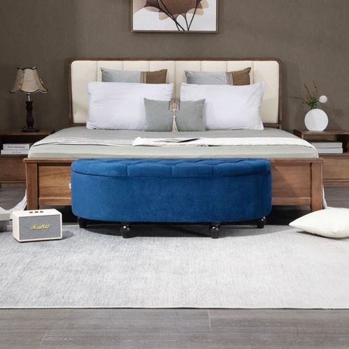 Pouf De Rangement Coffre Classique Capitonné Demi-cercle Velours