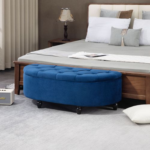 Pouf De Rangement Coffre Classique Capitonné Demi-cercle Velours