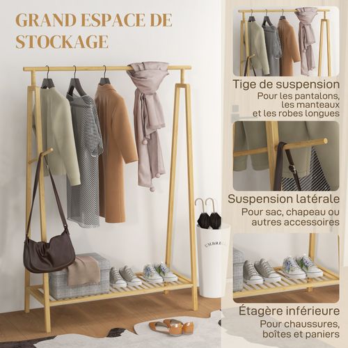 Portant Pour Vêtement Avec Étagère à Chaussures Bambou