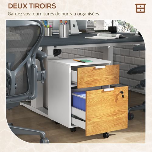 Caisson De Bureau Tiroir Coulissant Et Dossiers Suspendus Blanc Effet Chêne Moyen