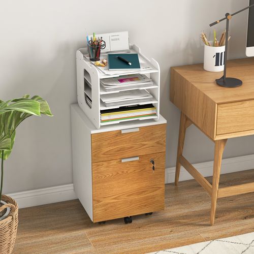 Caisson De Bureau Tiroir Coulissant Et Dossiers Suspendus Blanc Effet Chêne Moyen