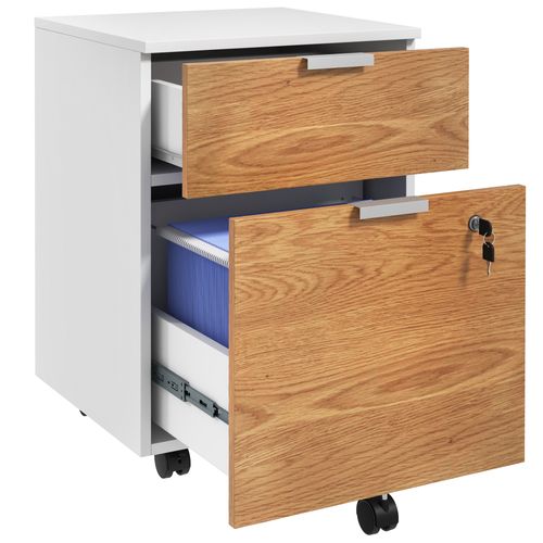 Caisson De Bureau Tiroir Coulissant Et Dossiers Suspendus Blanc Effet Chêne Moyen