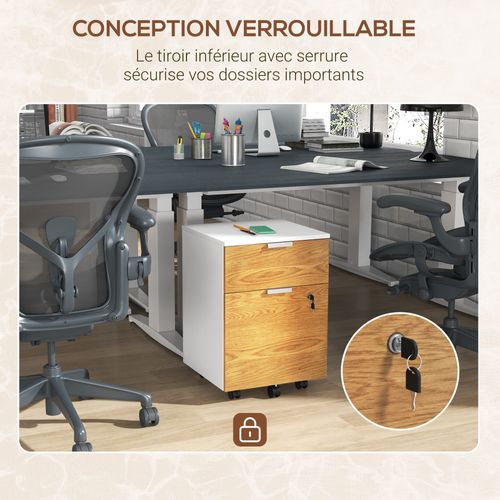 Caisson De Bureau Tiroir Coulissant Et Dossiers Suspendus Blanc Effet Chêne Moyen