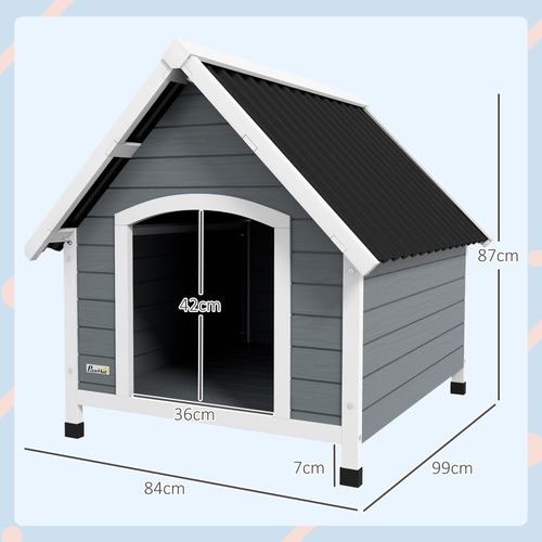 Niche Chien Design Chalet Sur Pied Plastique Noir Bois Blanc Gris