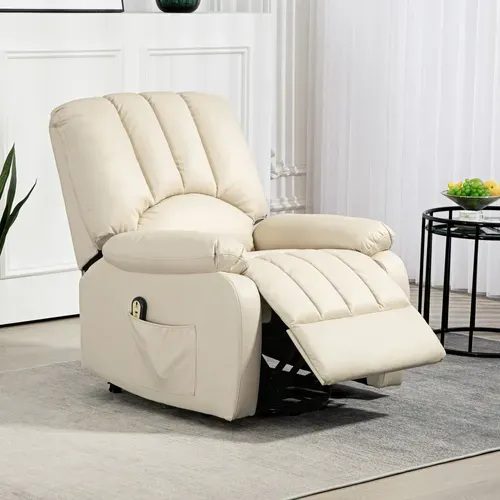 Fauteuil De Relaxation électrique Releveur Inclinable Réglable Microfibre Polyester Beige Clair