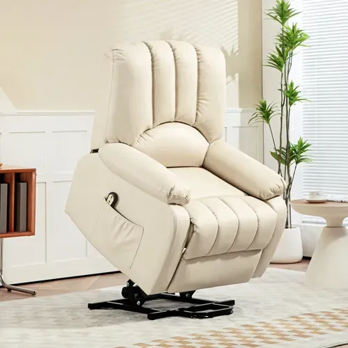 Fauteuil De Relaxation électrique Releveur Inclinable Réglable Microfibre Polyester Beige Clair