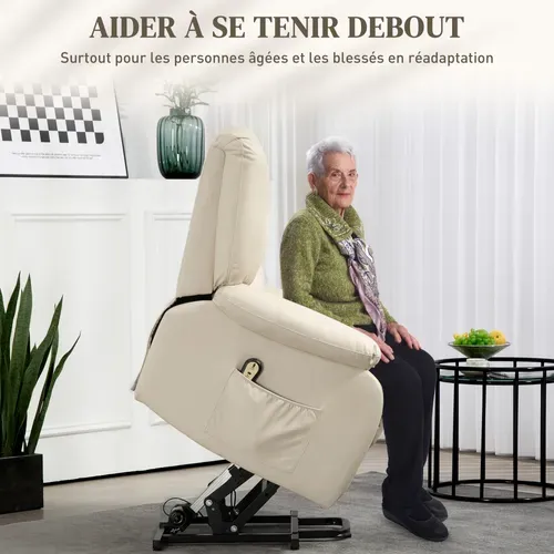 Fauteuil De Relaxation électrique Releveur Inclinable Réglable Microfibre Polyester Beige Clair