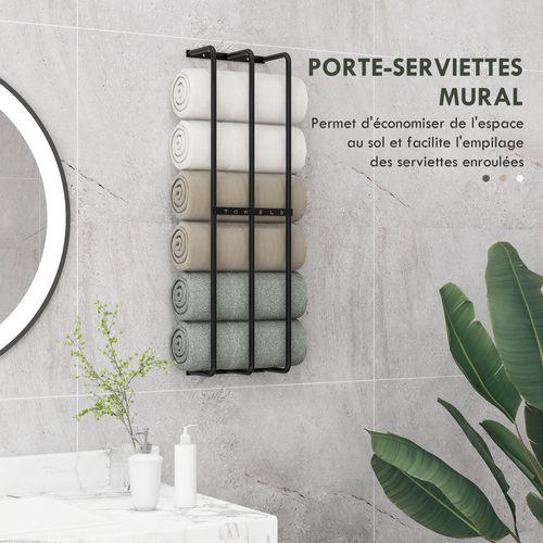 Porte-serviettes Mural 3 Barres - 6 Serviettes Max. - Métal Noir