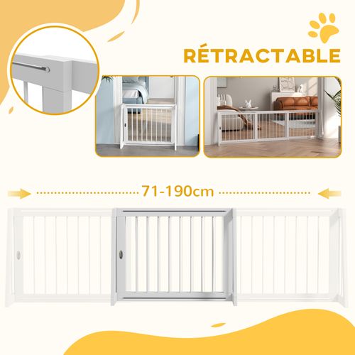 Barrière De Sécurité Chien 3 Panneaux Rétractable Bois Blanc