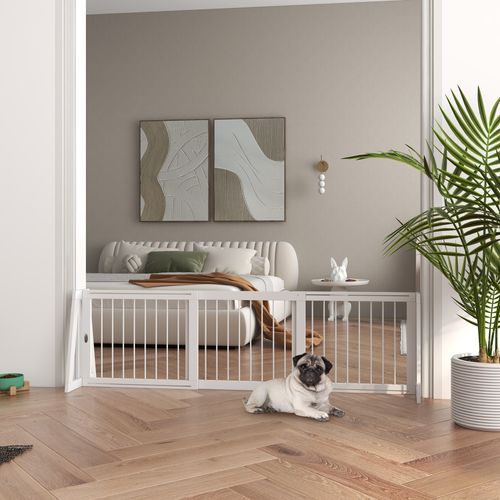 Barrière De Sécurité Chien 3 Panneaux Rétractable Bois Blanc