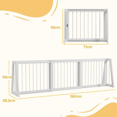 Barrière De Sécurité Chien 3 Panneaux Rétractable Bois Blanc