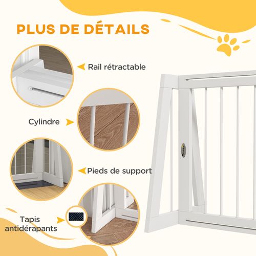 Barrière De Sécurité Chien 3 Panneaux Rétractable Bois Blanc