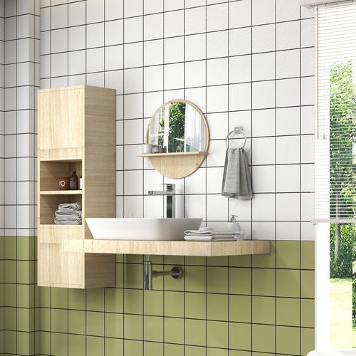 Miroir Rond Mural Salle De Bain Style Cosy Avec Étagère - Ø 45 Cm