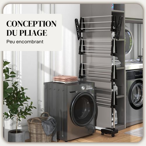Séchoir à Linge étendoir Pliable Ailes Latérales 4 Niveaux