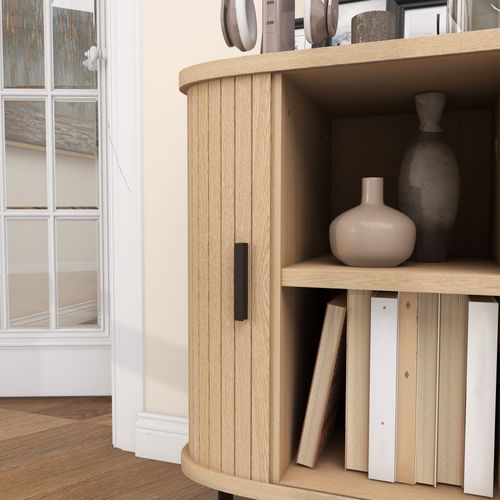 Buffet Style Scandinave 2 Portes Coulissantes Acier Noir Aspect Bois Clair