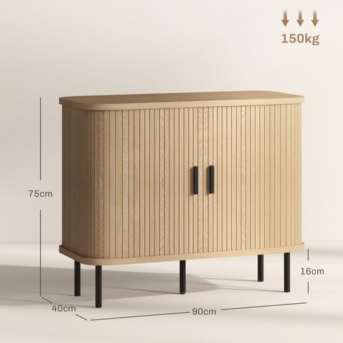 Buffet Style Scandinave 2 Portes Coulissantes Acier Noir Aspect Bois Clair