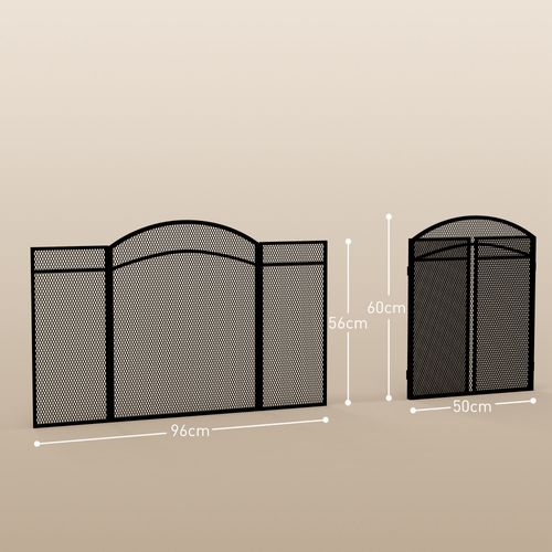 HOMCOM Pare-feu Cheminée Pliable 3 Panneaux 135 Cm – Grille Protection Étincelles Acier Motif Géométrique, Pieds Antidérapants, Noir Élégant Pour Poêle à Bois & Cheminée