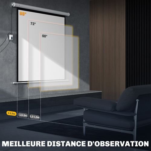 écran De Projection Motorisé Home-cinéma Format 1:1 85 Pouces 4k HD Avec Télécommande