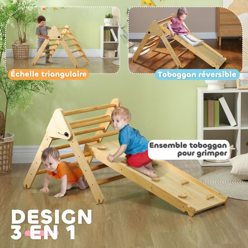Rampe D’Escalade & Toboggan 2 En 1 En Bois – 7 Prises, Réversible, Pour Triangle Pikler, Enfant 2 Ans+ - 3