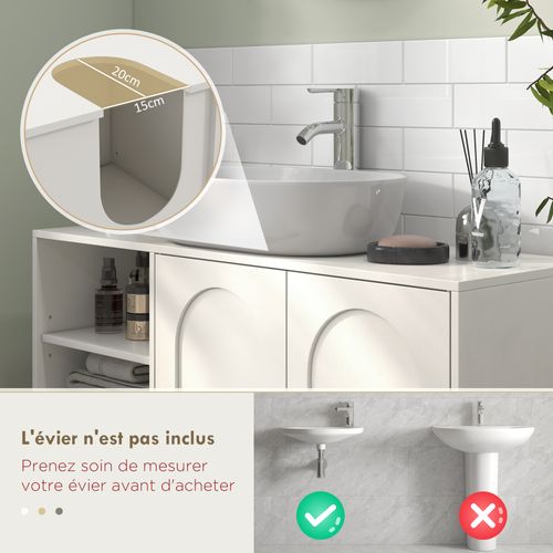 Meuble Sous Vasque - 2 Portes, étagère, 3 Niches - Crème